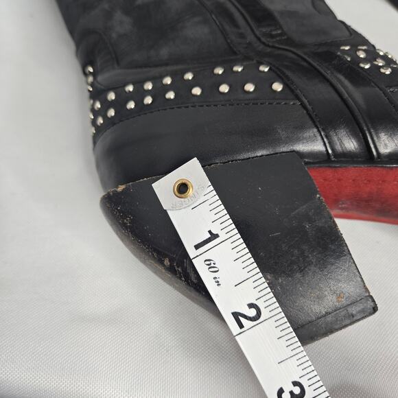 Donald J. Pliner Western Couture Boots Black Silver Studded 8M Cowgirl Leather - Picture 5 of 12